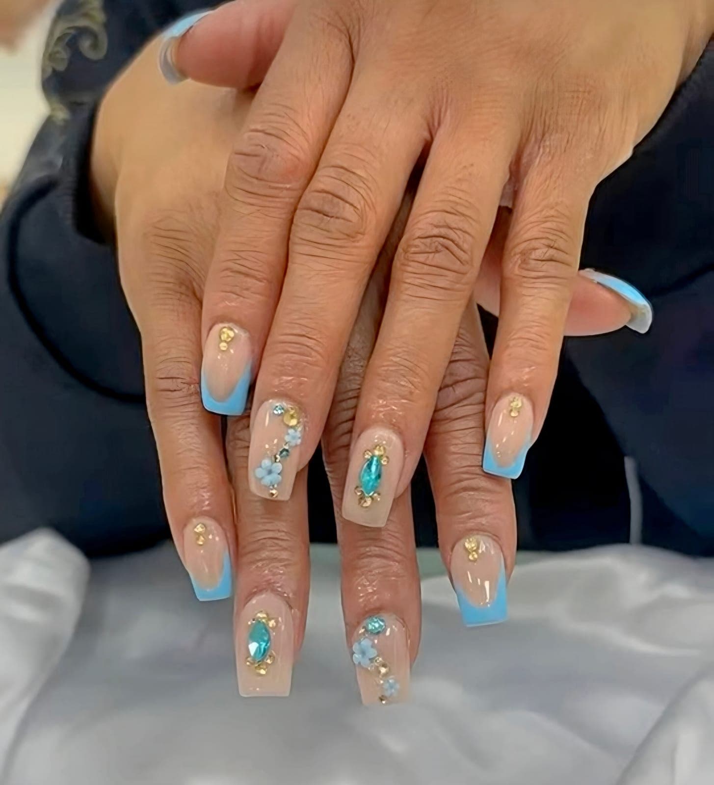 Blue French tips with crystals