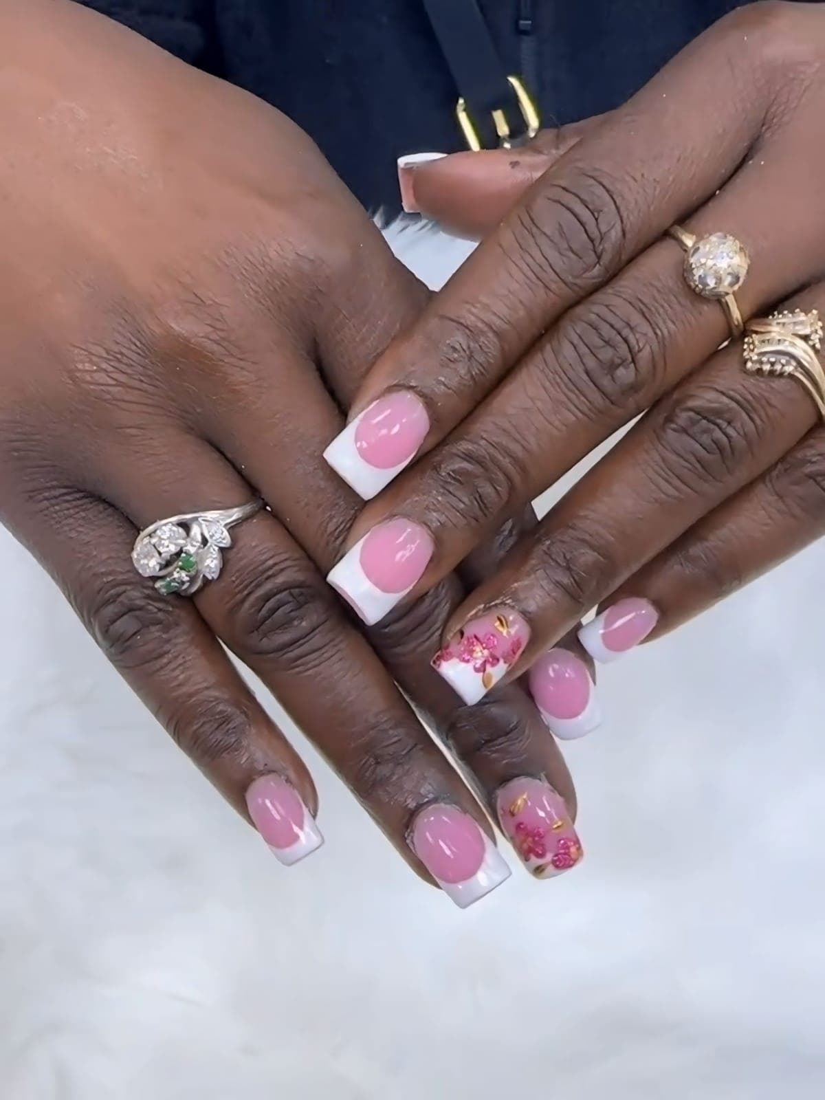 Pink and white French nails