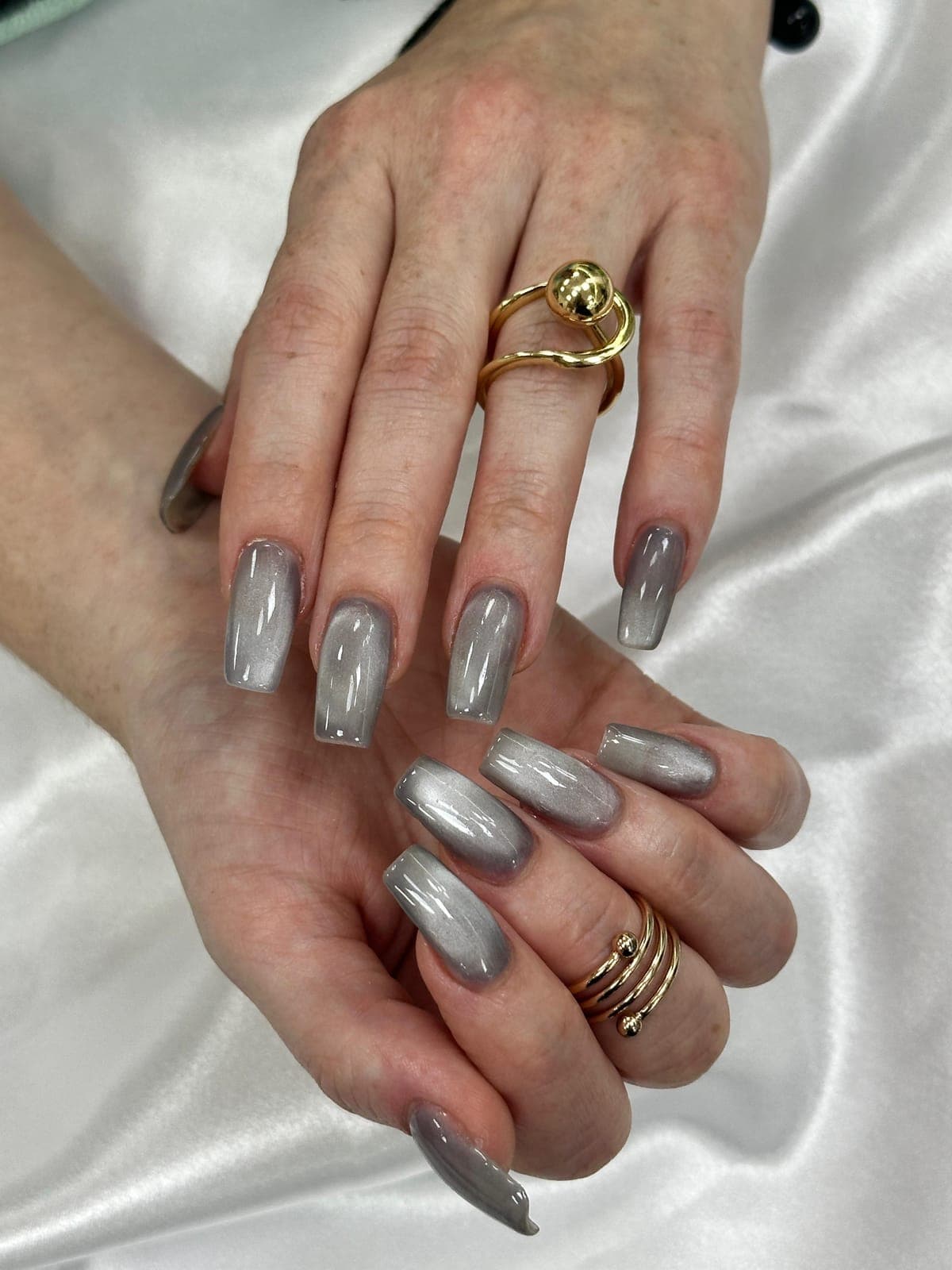 Silver chrome almond nails